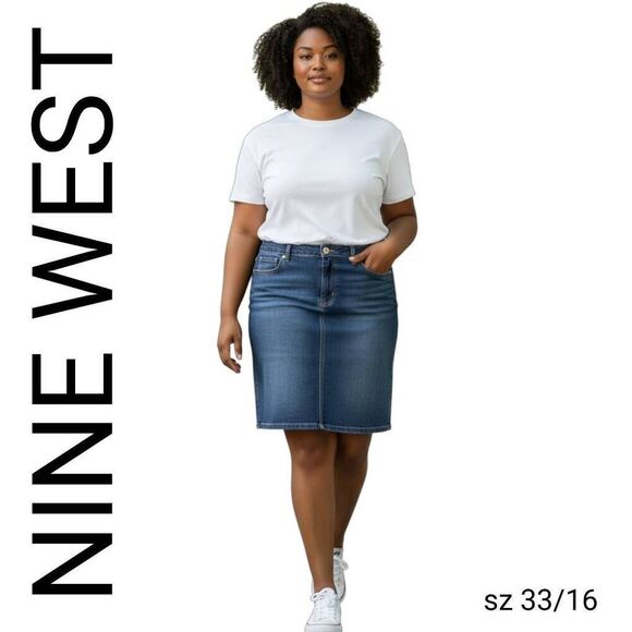 Nine West Distressed Denim Blue Jean Skirt - Picture 8 of 8